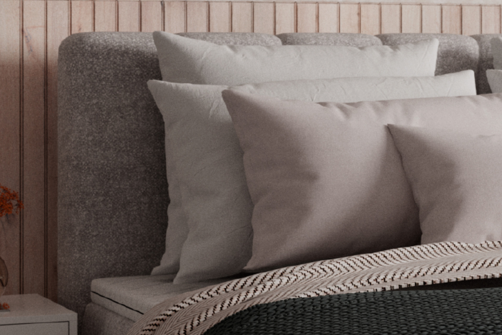 Boxbett Hellgrau Plüsch gepolstertes Kopfteil Karosteppung 