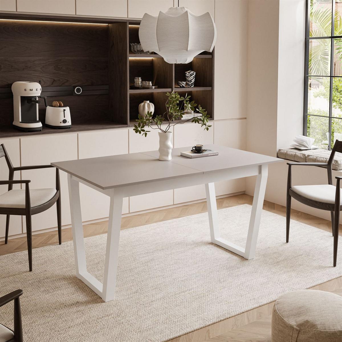 ESSTISCH ARTON II ausziehbarer Tisch 140-195 cm für 6-8 Personen - Beige/Weiß, Holzwerkstoff/Metall (140/80/77cm) - Lookway