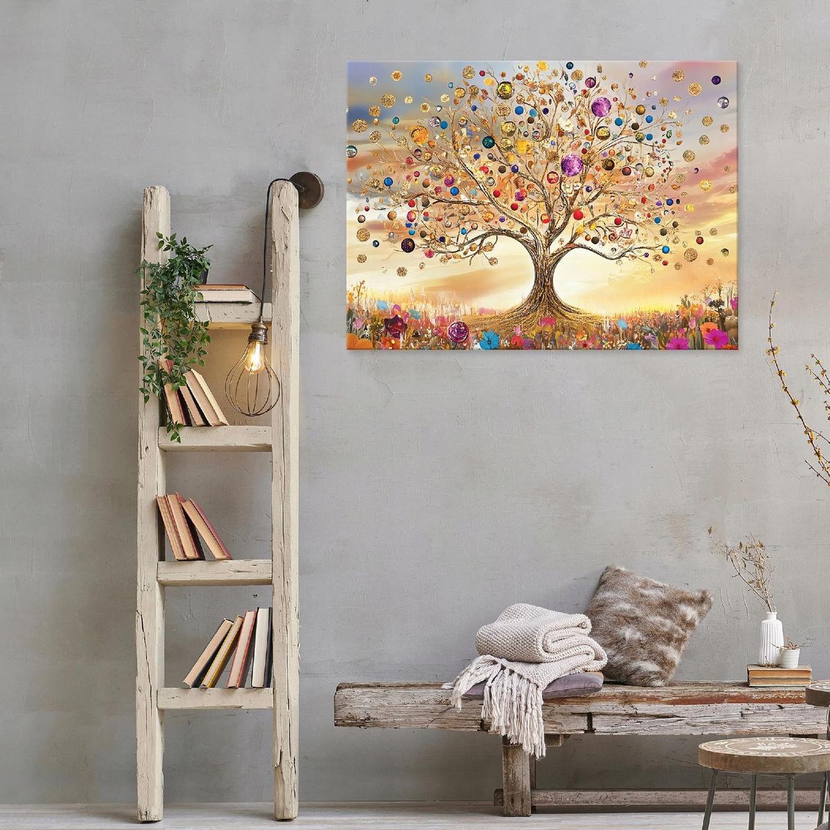 WANDBILD XXL Abstrakt Baum des Lebens Modern Wohnzimmer 100x70 - Multicolor, Holzwerkstoff (100/70cm) - Wallarena