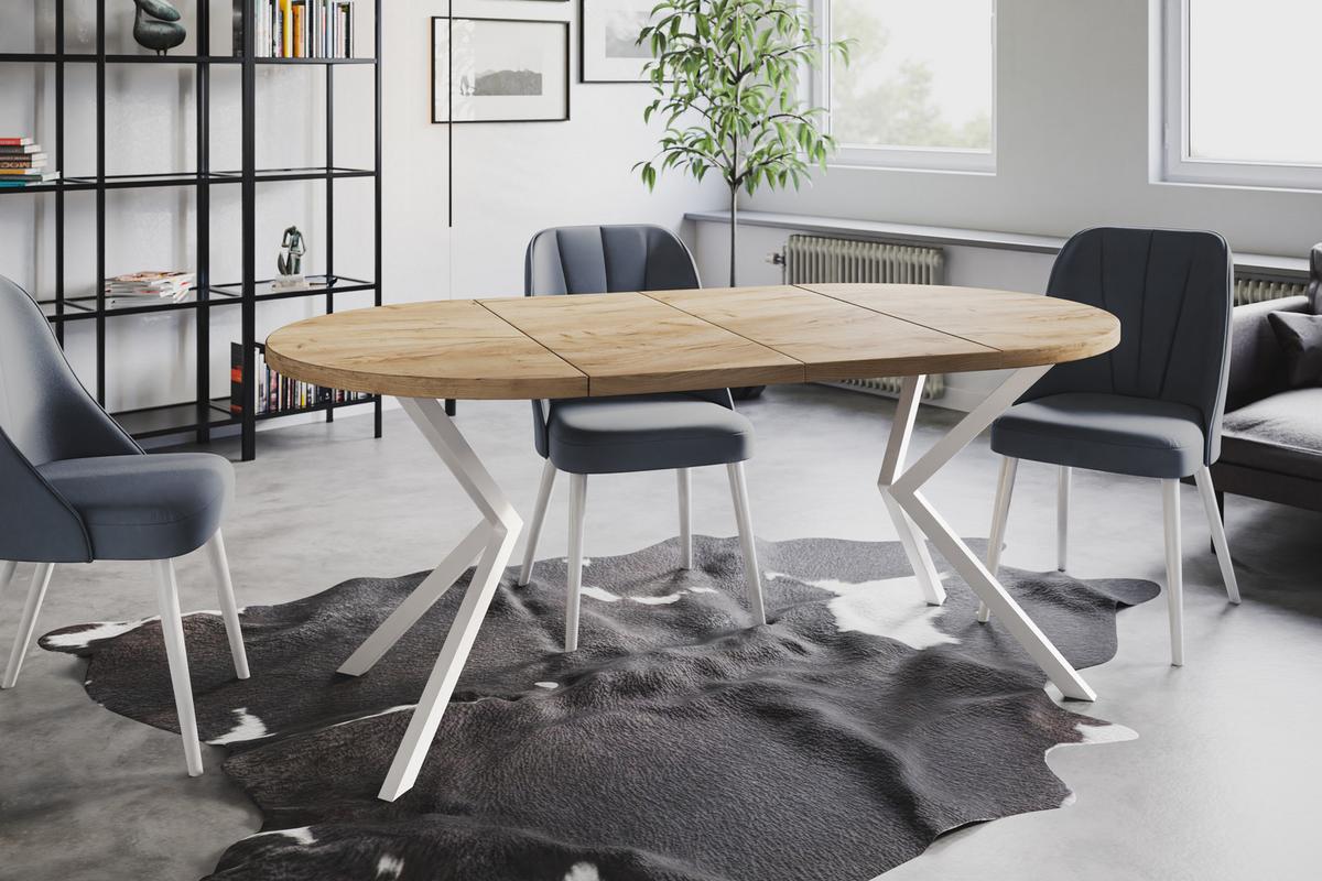 RUNDER Esszimmertisch LOFT LITEN, ausziehbarer Tisch Durchmesser: 90 cm/170 cm, Wohnzimmertisch Farbe: Braun, mit Metallbeinen in Farbe Weiß - Braun/Weiß, Holzwerkstoff (90/90/76cm) - Alpi-Möbel