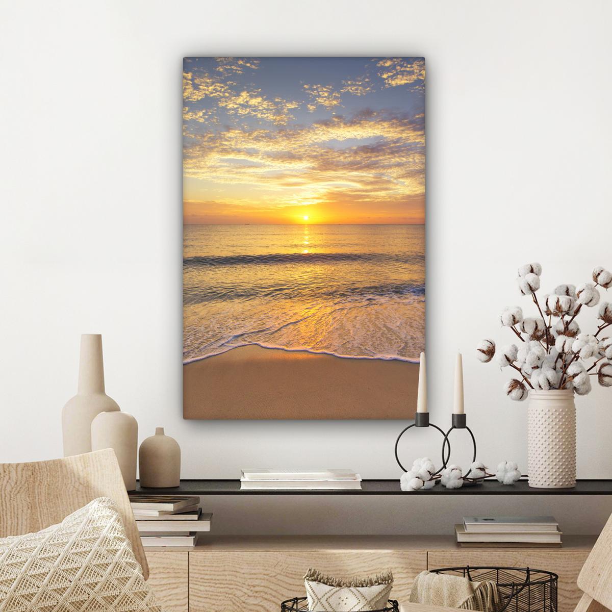 LEINWANDBILD Strand - Sonnenuntergang - Meer Wanddeko 40x60 cm - Gelb, Textil (40/60cm) - MuchoWow
