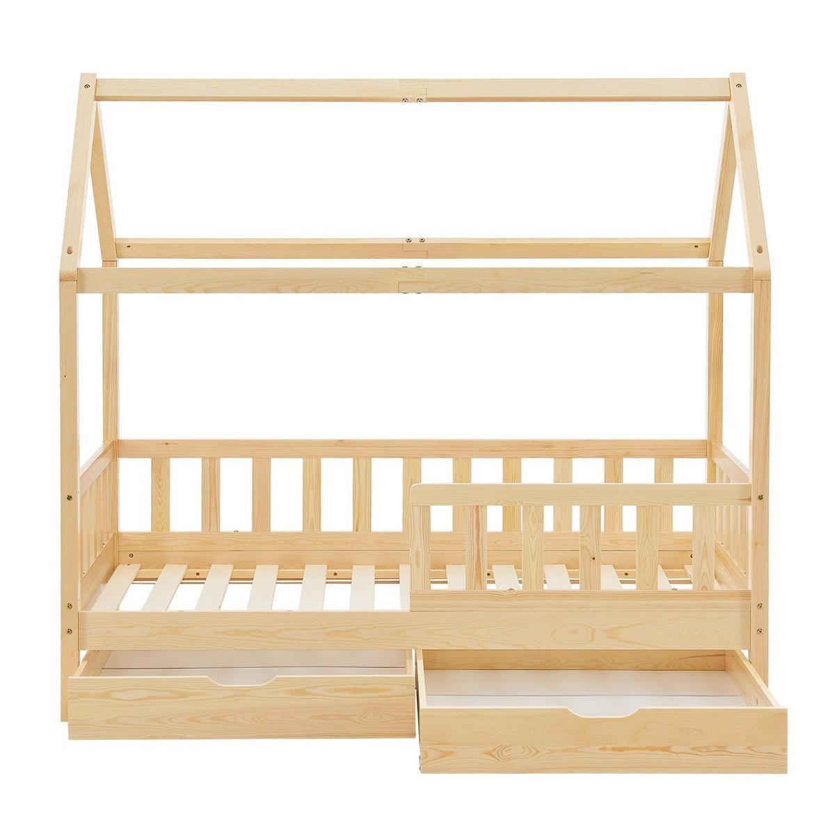 KINDERBETT Marli mit Matratze und Bettkasten natur 90x200 cm - Naturfarben, Holz (90/200cm) - Juskys