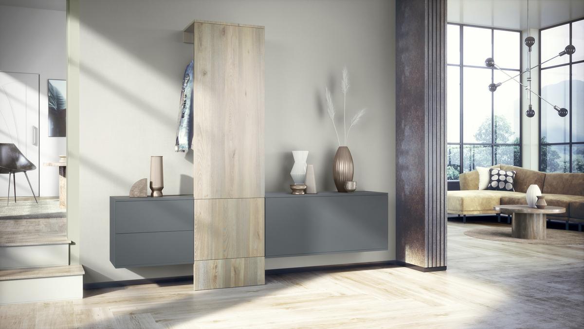 GARDEROBE Carlton Paneel in Eiche Nordic - Silbereichenfarben, Holzwerkstoff (209/193/35cm) - Vladon