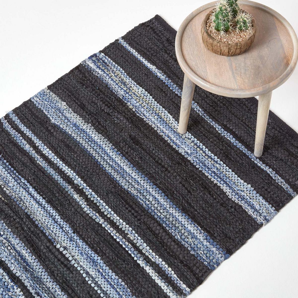 HANDWEBTEPPICH Texas, Leder & Denim 120/170 cm - Blau, Textil (120/170cm) - Homescapes