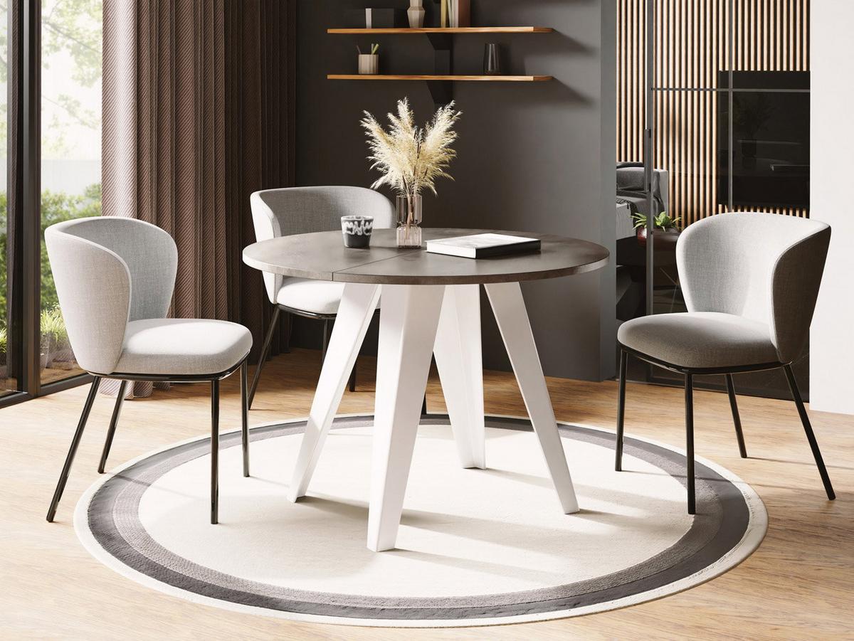 ESSTISCH Griffin runder ausziehbarer, Dunkelgrauer Chicago Beton 100-140/100/76 cm - Dunkelgrau/Weiß, Holzwerkstoff/Metall (100/140/76cm) - WFL GROUP