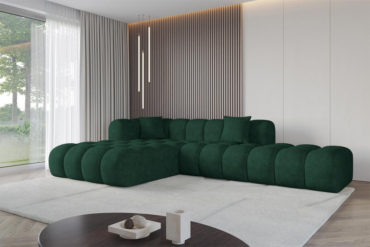 ECKSOFA Ottomane Links OLEA-L2 - 289x176x71 cm Dunkelgrün - Dunkelgrün/Schwarz, Holzwerkstoff/Kunststoff (289/176cm) - ALTDECOR