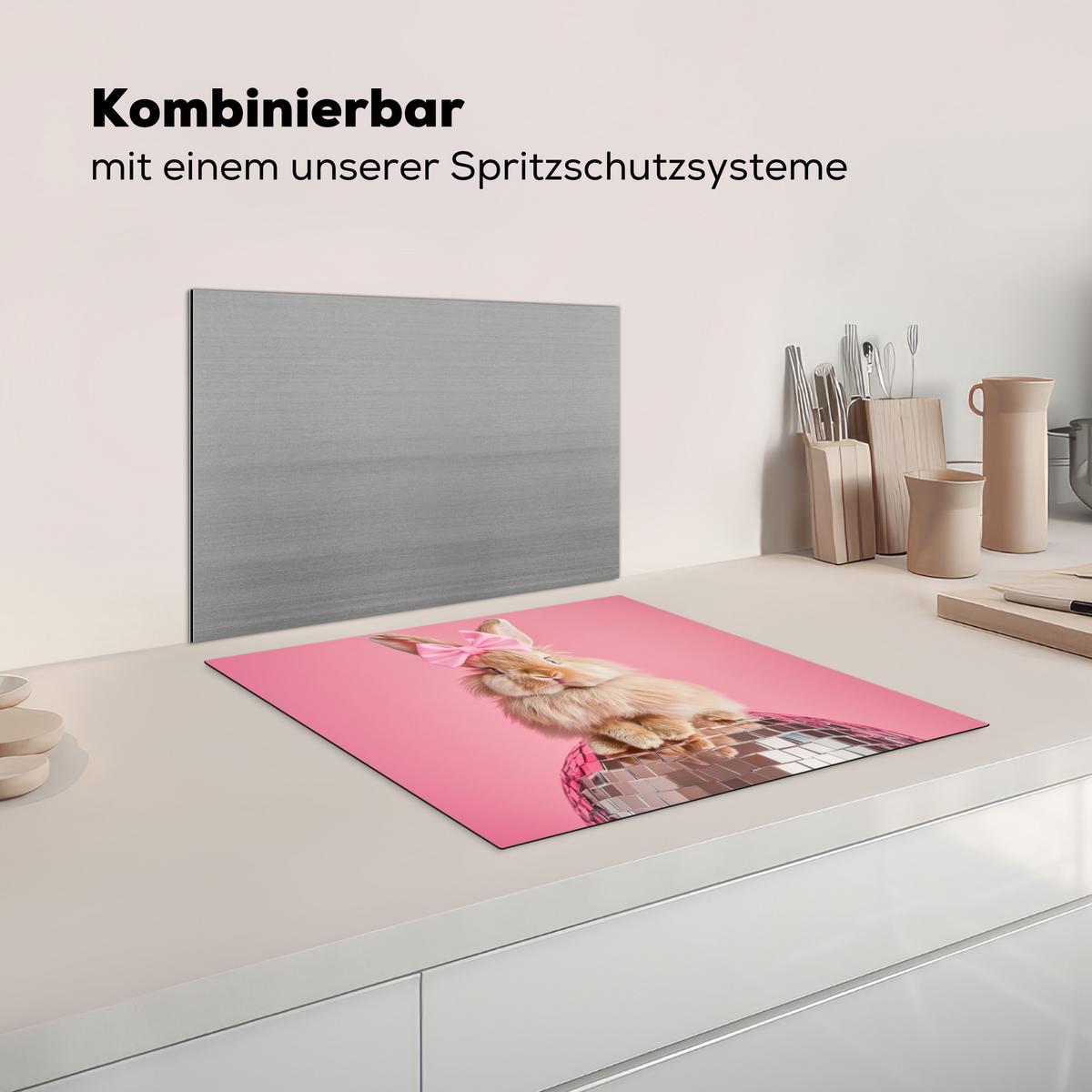 HERDABDECKPLATTE Schleife - Discoball - Kaninchen Abdeckung Ceranfeld 58.3x51.3 cm - Pink, Kunststoff (58.3/51.3/0.2cm) - MuchoWow