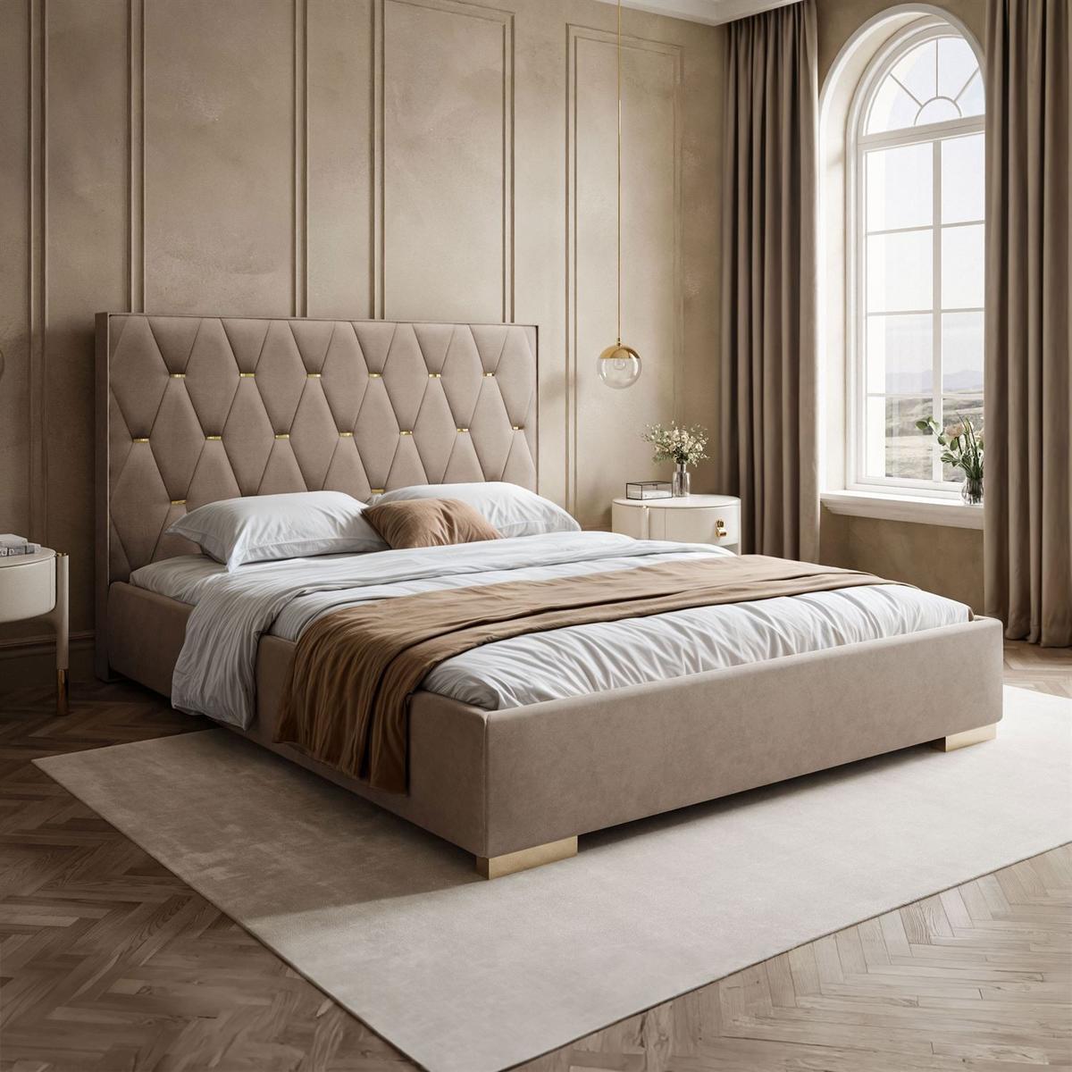 POLSTERBETT IZOLDA mit hohem Kopfteil 140x200 cm Royal Velvet 176 - Beige, Textil - Lookway