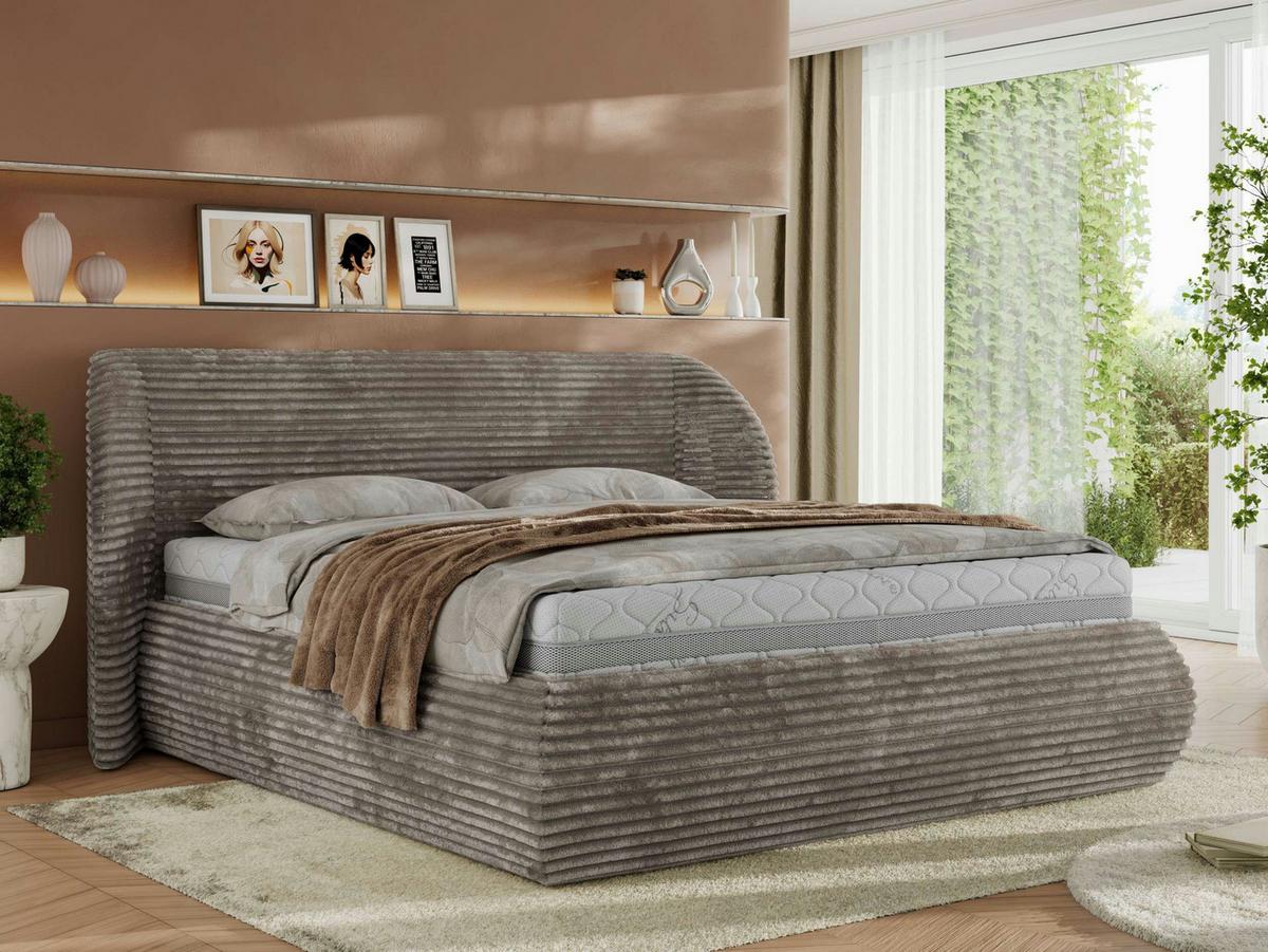 POLSTERBETT CAELA CLASSIC 140/200 - Hellbraun Cord - Pocket-Matratze - Hellbraun, Textil (140/200cm) - MKS