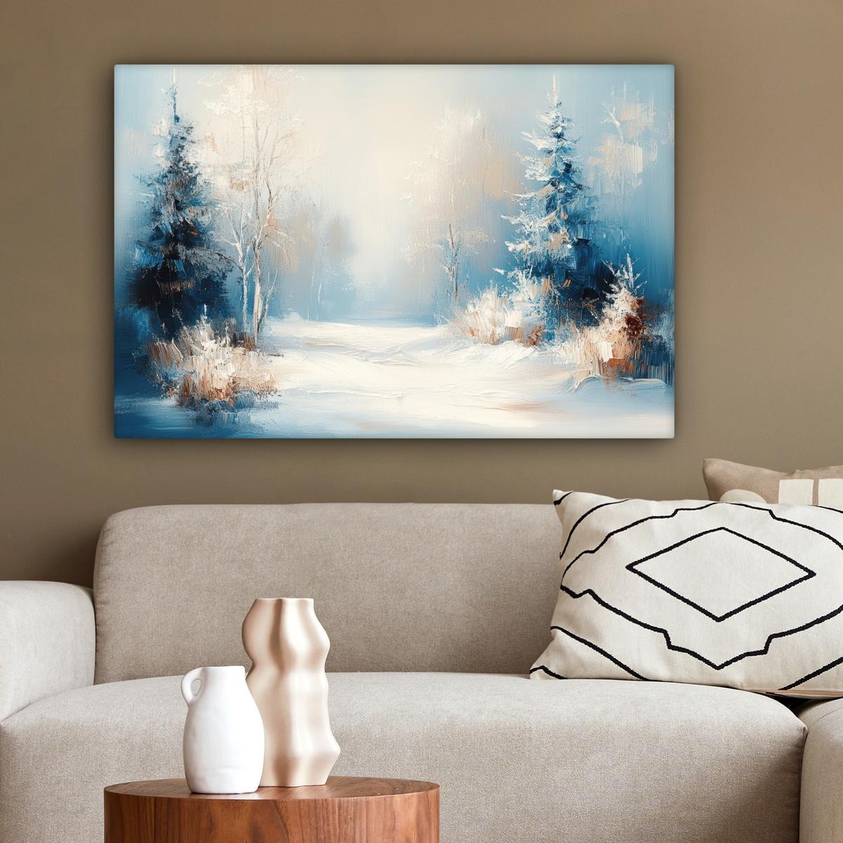 LEINWANDBILD Wald - Winter - Natur - Abstrakt - Schnee Gemälde 60x40 cm - Weiß, Textil (60/40cm) - MuchoWow