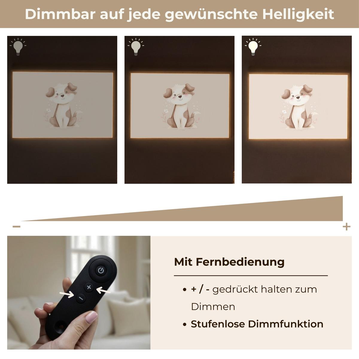 NACHTTISCHLAMPE MIT AKKU Hund - Gefleckt - Braun 90x60 cm - Beige, Holzwerkstoff (8/90/60cm) - OnlyWow