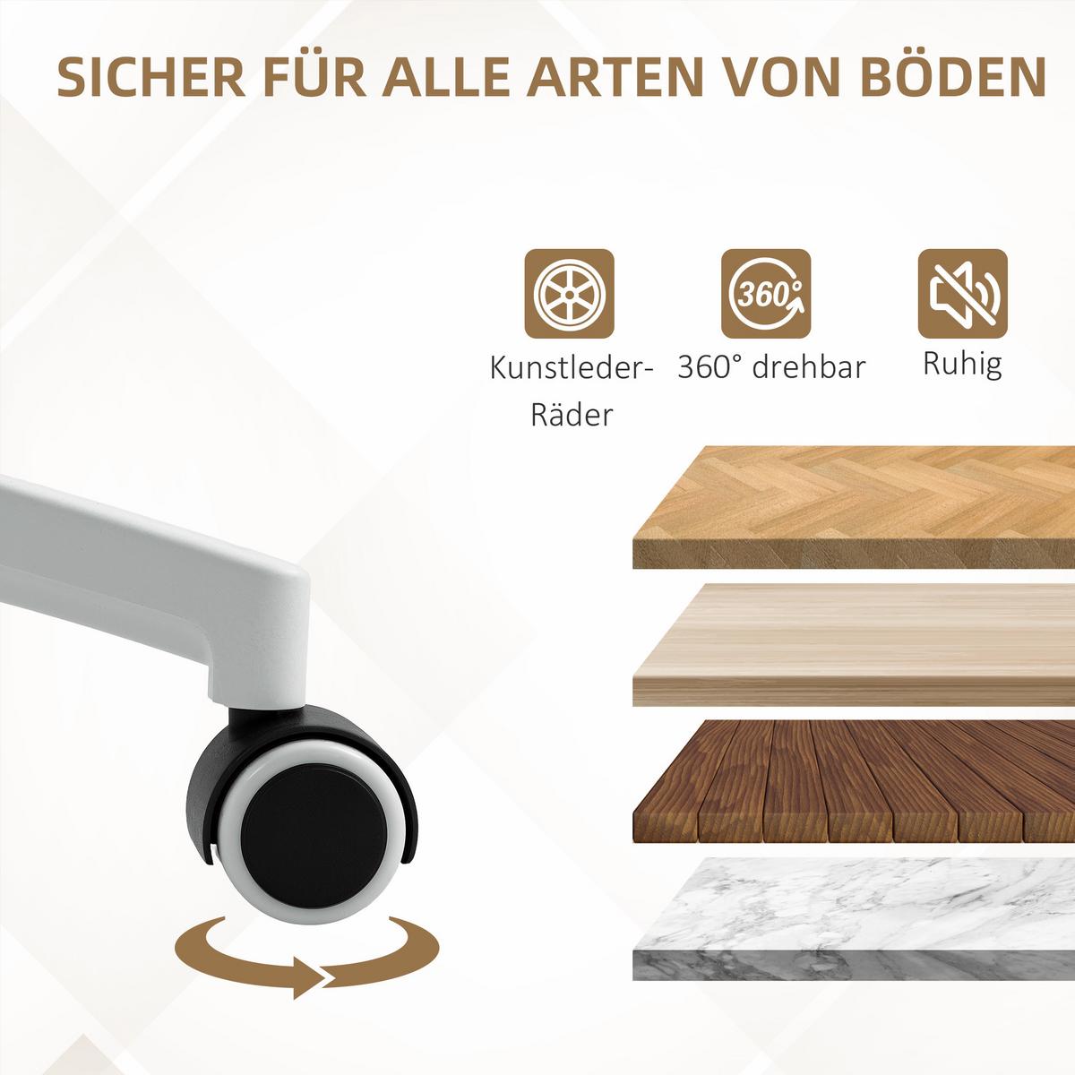 BÜROSTUHL mit Kippfunktion, gepolstert Schreibtischstuhl höhenverstellbar Weiß - Weiß, Holzwerkstoff/Kunststoff (64/98/65cm) - HOMCOM