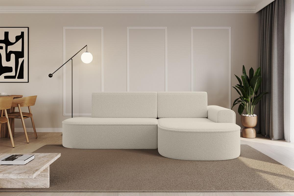 ECKSOFA mit Schlaffunktion und Bettkasten Ottomane Rechts MARI-L1-S - 283x167x73 cm Beige Bouclé - Beige/Schwarz, Holzwerkstoff/Kunststoff (167/283cm) - ALTDECOR