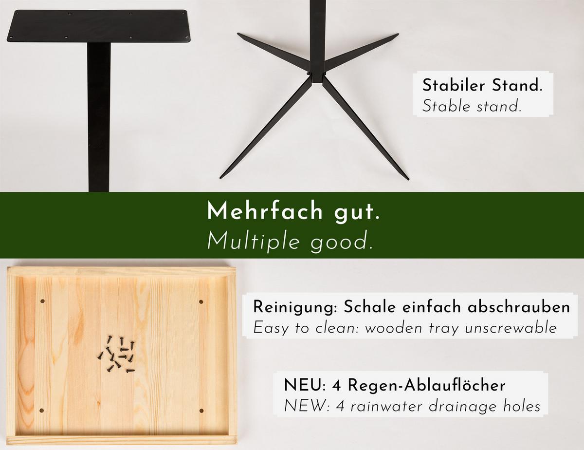 VOGELHAUS mit Ständer, aus Metall & Holz, wetterfest für Garten & Balkon - Schwarz, Metall (40/117/40cm) - WONDERMAKE