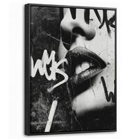 LEINWAND Bilder mit Rahmen - Gesicht - Mund - Graffiti - Schwarz - 30x40 - Schwarz, Textil (30/40cm) - MuchoWow