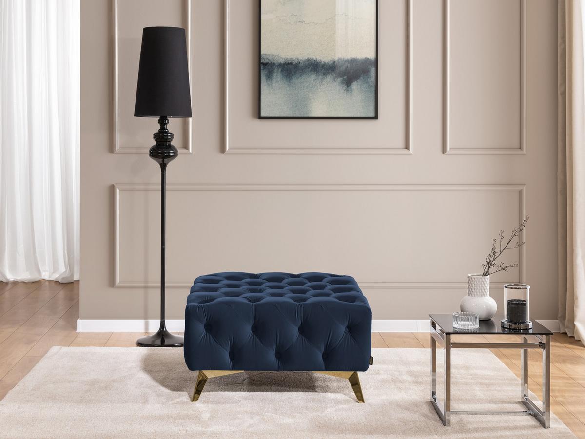 HOCKER Chesterfield Whitby Marineblau Samt mit goldenen Füßen - Blau/Goldfarben, Holz/Textil (80/45/80cm) - S-Style Möbel