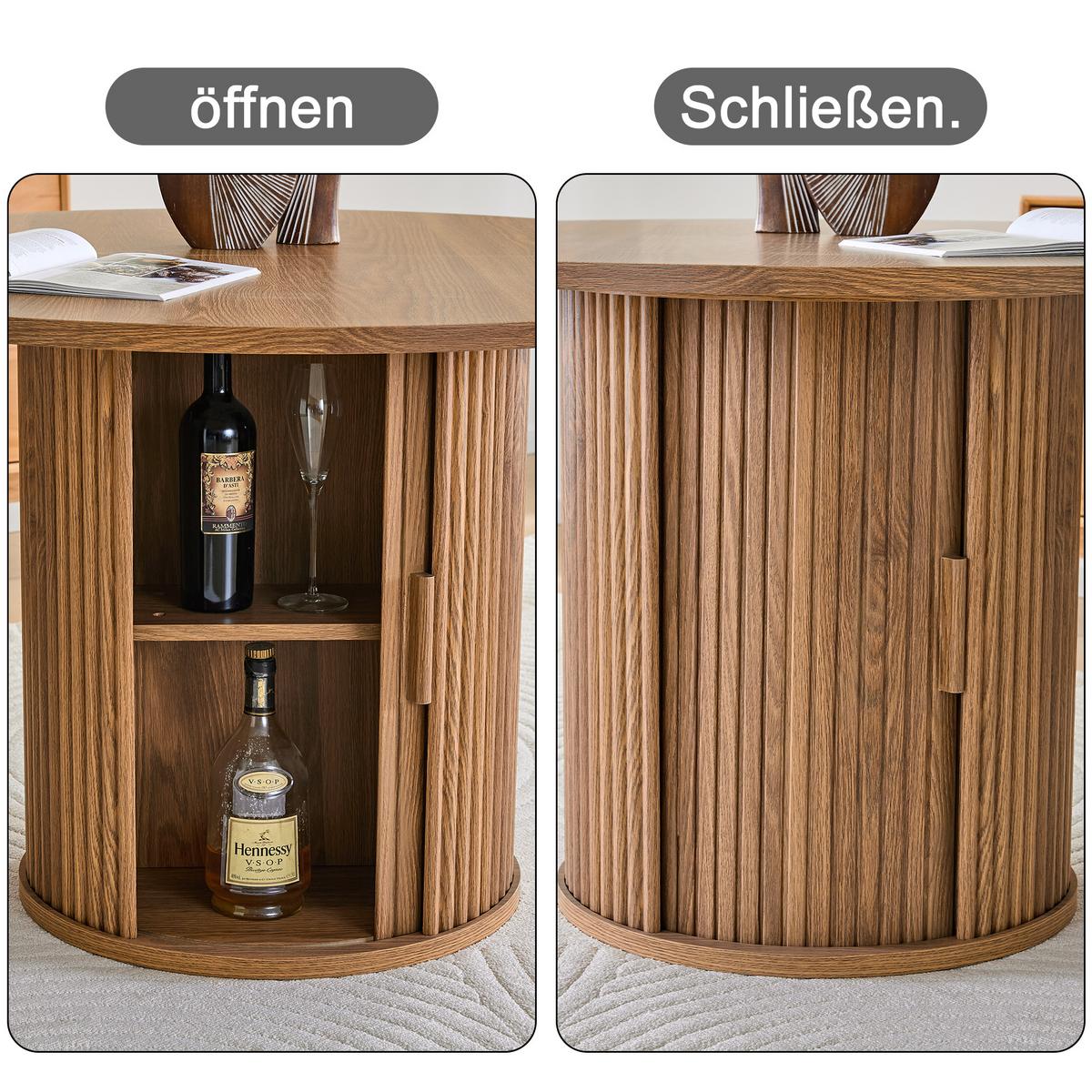 ESSTISCH aus Holzwerkstoff in Nussbaum-Optik, rund (Ø 120cm) mit Lamellen-Sockel und Stauraum - Walnussfarben, Holzwerkstoff (120/120/75.5cm) - Urban Meuble