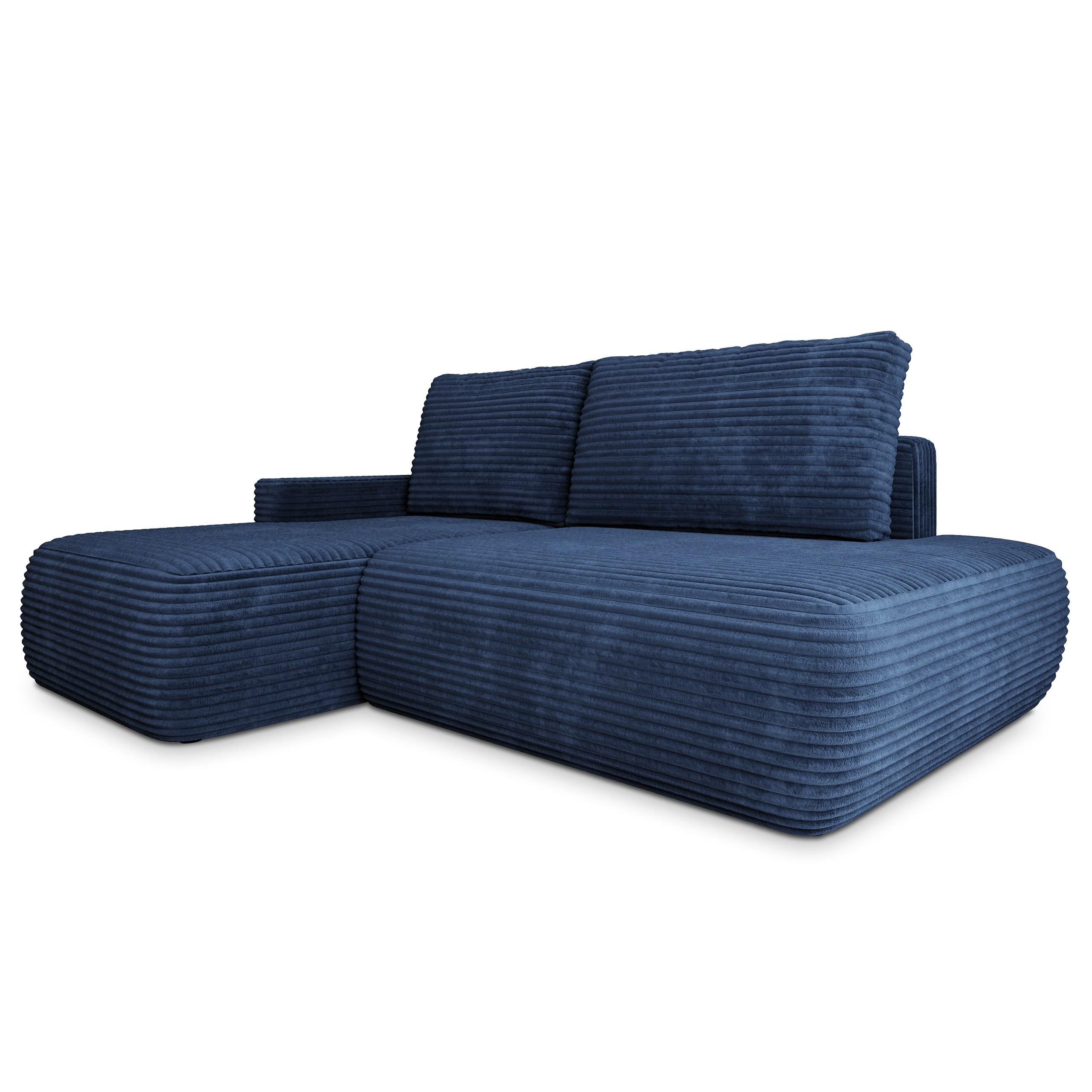ECKSOFA AVINI T L-S Blau Kordstoff mit Schlaffunktion - Blau, Holzwerkstoff/Textil (277/160cm) - MASSENO