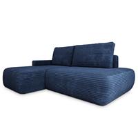 ECKSOFA AVINI T L-S Blau Kordstoff mit Schlaffunktion - Blau, Holzwerkstoff/Textil (277/160cm) - MASSENO