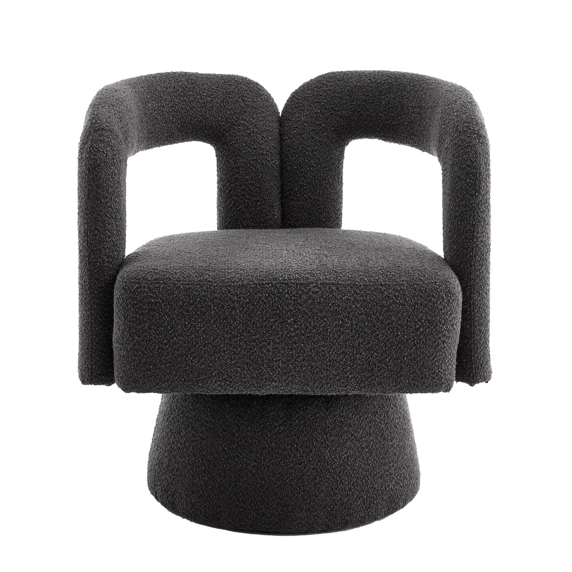 DREHSESSEL 360° Boucle Akzentstuhl Polstersessel für Wohnzimmer & Büro - Dunkelgrau, Textil (67/74/55cm) - Urban Meuble