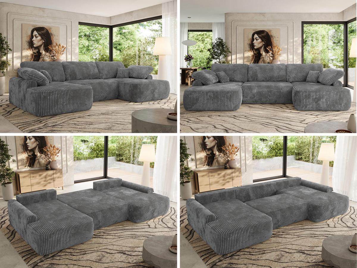WOHNLANDSCHAFT CUBO U Dunkelgrau Cord - Dunkelgrau/Schwarz, Kunststoff/Textil (370/100/187cm) - MKS