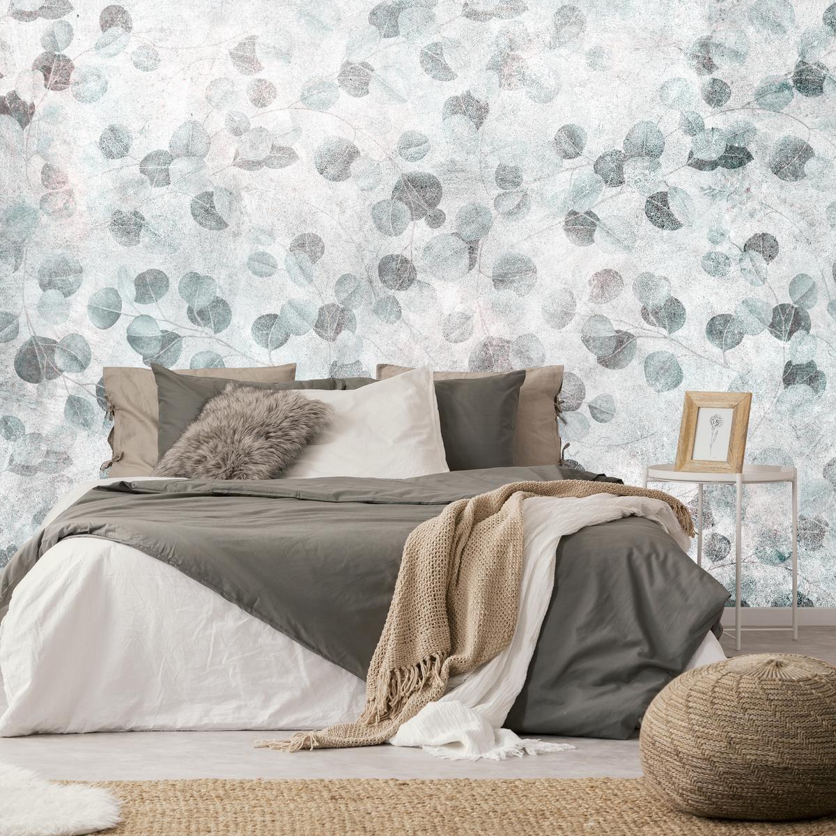 FOTOTAPETE Eukalyptusblätter Beton Vintage Stil 250x175 - Grau, Papier (250/175cm) - Muralo
