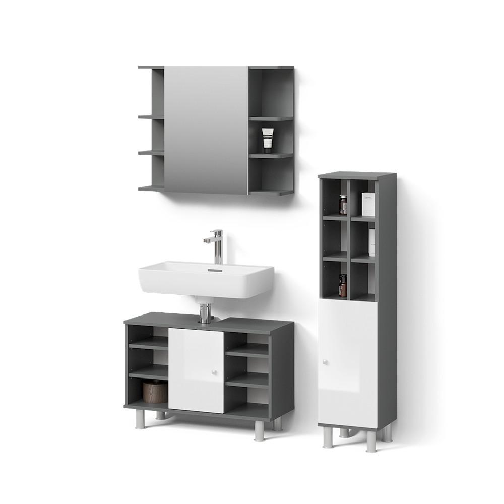 BADMÖBEL-SET Fucino Anthrazit 3 Teile, mit Midischrank Tür groß - Anthrazit, Holzwerkstoff (80/54/32cm) - Livinity®
