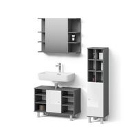 BADMÖBEL-SET Fucino Anthrazit 3 Teile, mit Midischrank Tür groß - Anthrazit, Holzwerkstoff (80/54/32cm) - Livinity®