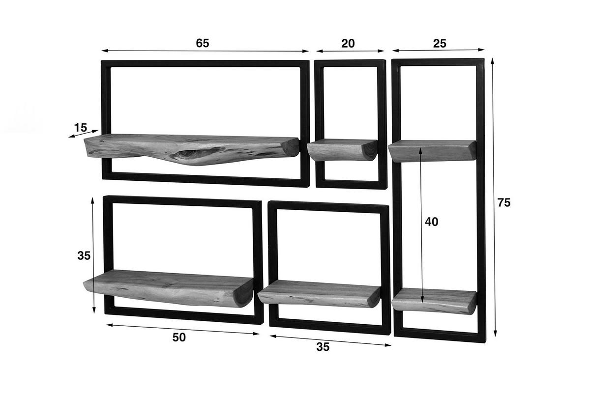 WANDREGAL ERGEA 5ER SET Holz Akazie - Naturfarben, Holz (25/75/15cm) - KAWOLA