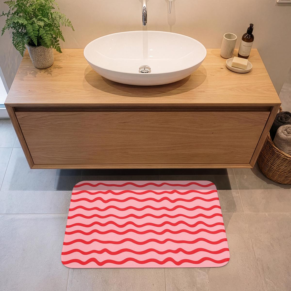 BADEMATTE Verspielt - Muster - Rot 80x50 cm - Rosa, Textil (80/50cm) - OnlyWow