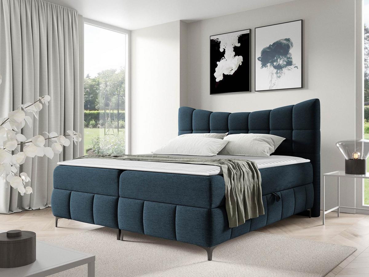 BOXBETT Nova - H3 - Schwarz/Dunkelblau, Holz/Textil (180/200cm) - MIRJAN24