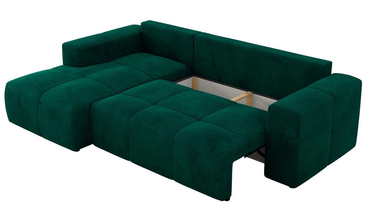 ECKSOFA MONIVA Dunkelgrün Velvet - Links - Dunkelgrün/Schwarz, Textil (164/266cm) - MKS