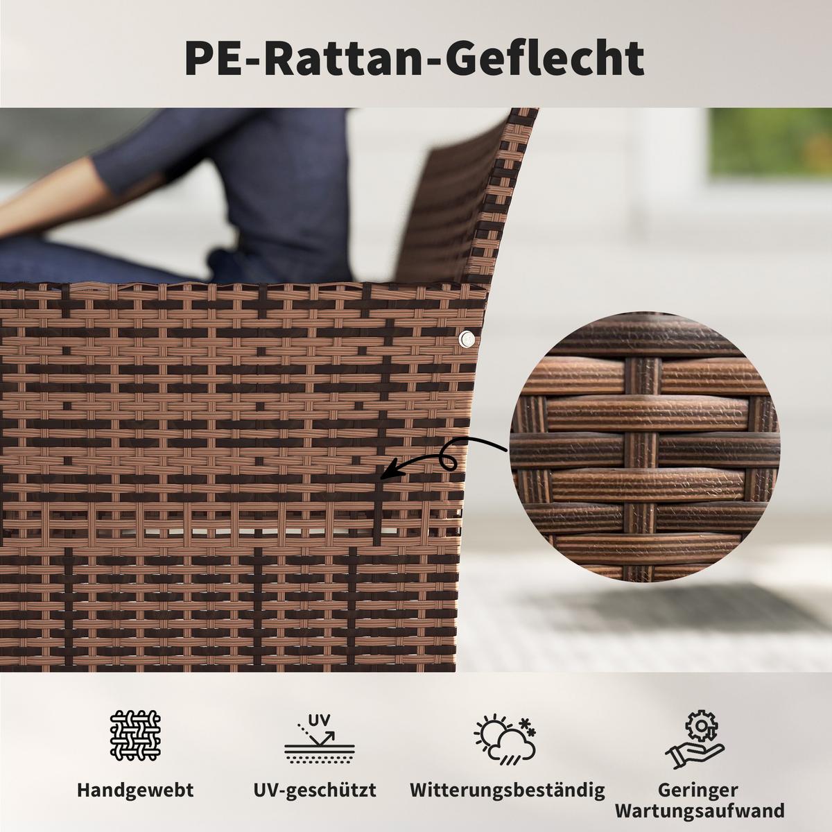 GARTENBANK aus PE-Rattan mit Auflage, Khaki - Beige/Braun, Textil/Metall (63/85/115cm) - Outsunny