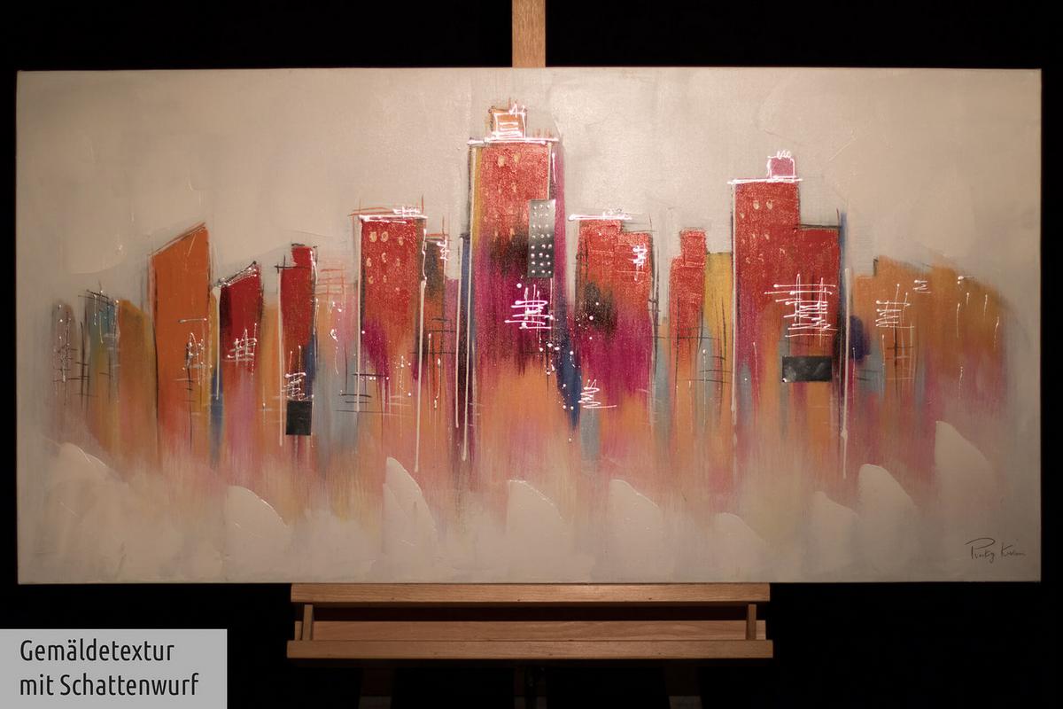 ACRYLBILD HANDGEMALT 120/60 cm - Rot/Weiß, Holz/Textil (120/60cm) - KUNSTLOFT