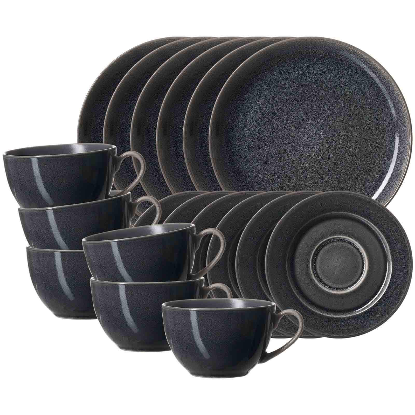 KAFFEESERVICE Toledo dunkelgrau 18-tlg. - Dunkelgrau, Keramik (2/2/2cm) - Ritzenhoff Breker