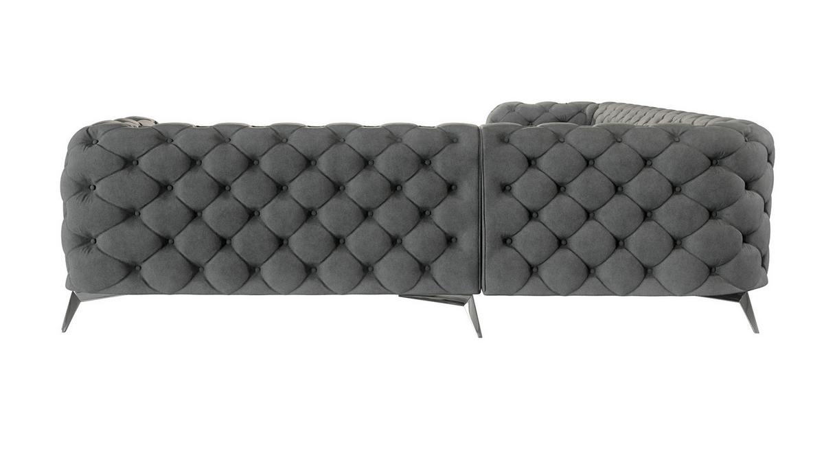 ECKSOFA Chesterfield Laura Grau Samt - Silberfarben/Grau, Holz/Textil (323/264cm) - S-Style Möbel