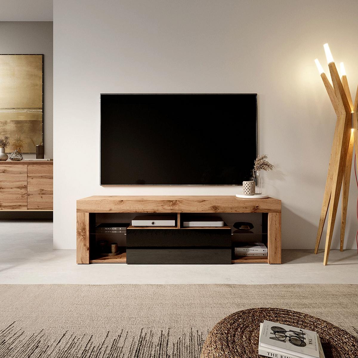 TV-HÄNGEBOARD Bianko Eiche / Schwarz 140 cm - Eichefarben/Schwarz, Holzwerkstoff (140/50.5/35cm) - Selsey
