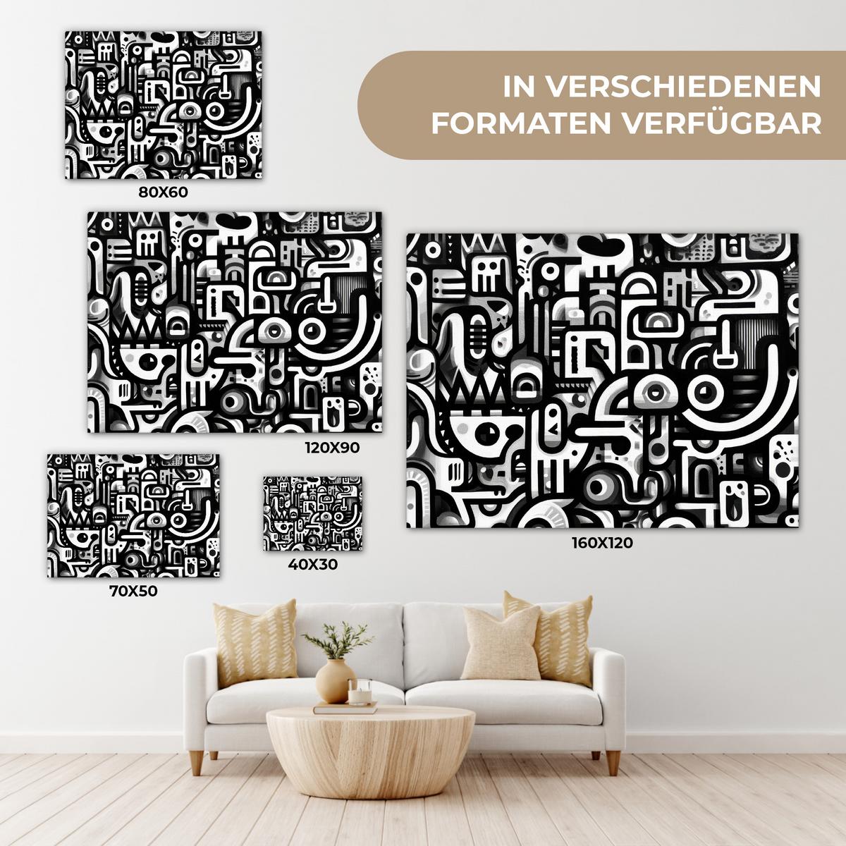 LEINWANDBILD Symbole - Abstrakt - Grafik - Schwarz Wandbild 40x30 cm - Schwarz, Textil (40/30cm) - MuchoWow