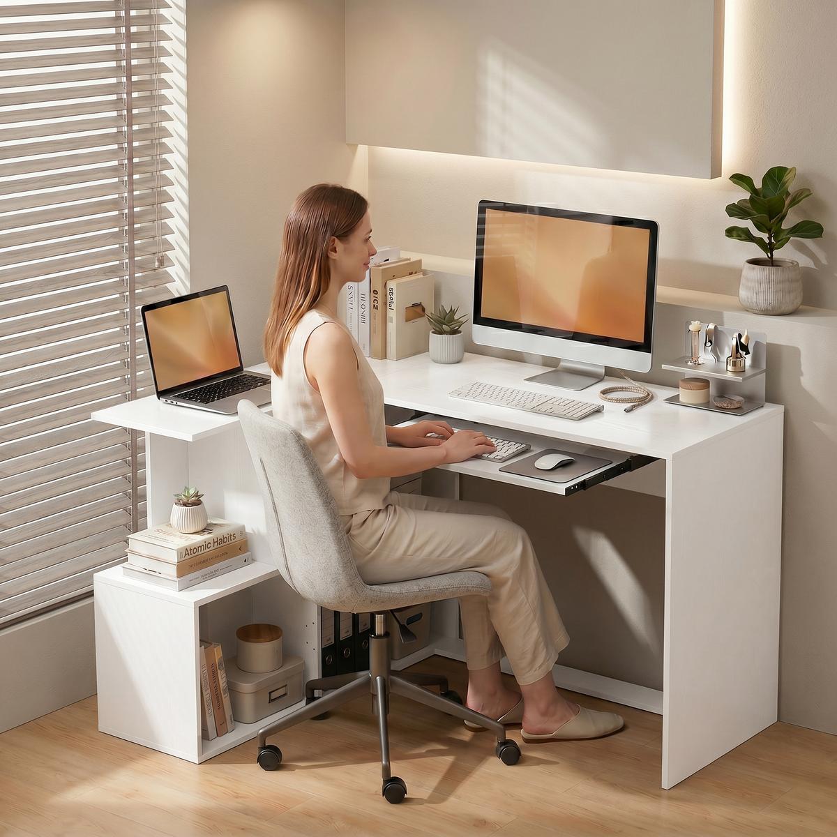 COMPUTERTISCH Spanplatte Weiß - Weiß, Holzwerkstoff (120/100/76cm) - HOMCOM