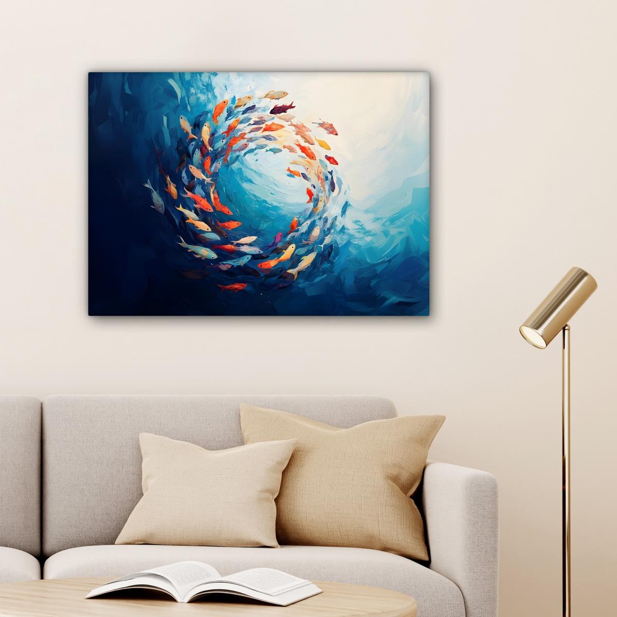 LEINWANDBILD Meer - Fische - Bunt - Dynamisch Wandbilder 80x60 cm - Hellblau, Textil (80/60cm) - MuchoWow