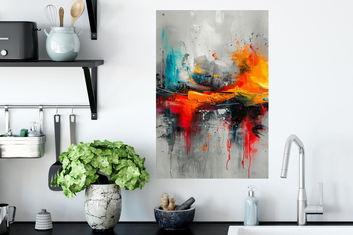 WANDTATTOO Moderne Kunst - Orange - Grau - Abstrakt Wandbild 40x60 cm - Hellgrau, Kunststoff (40/60/0.1cm) - MuchoWow