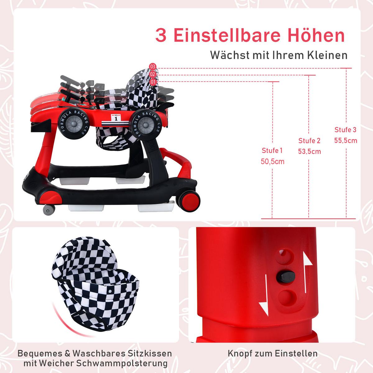 LAUFLERNWAGEN Klappbar Rot - Rot, Kunststoff (76/56/64cm) - COSTWAY