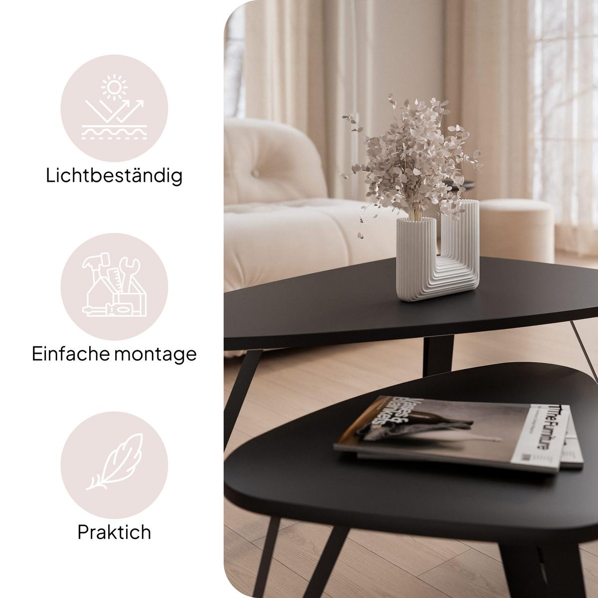 SATZTISCH NOA Stahlgestell, Freiform, Schwarz / Schwarz Molet - Schwarz, Holzwerkstoff/Metall (94/60/42cm) - Idohome