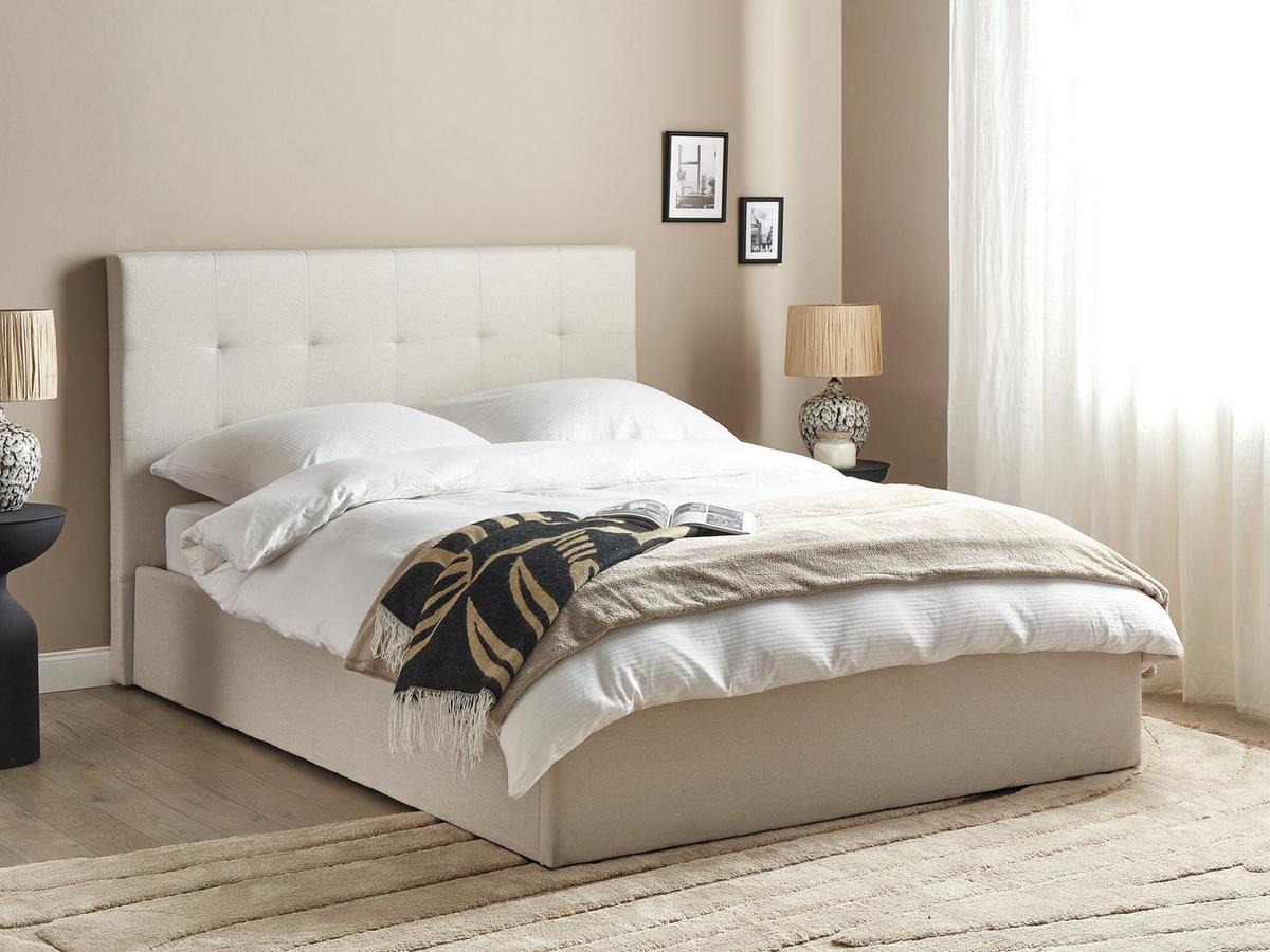 BETT mit Stauraum 140/200 cm Stoff Beige Lorient - Beige, Textil (140/200cm) - Beliani