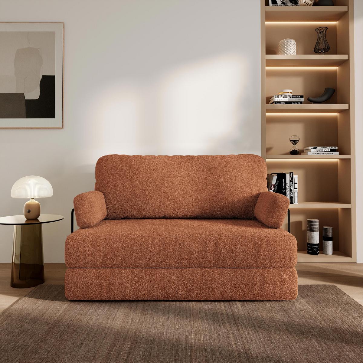 BETTSOFA KESTE aus Schaumstoff Bucle-Stoff Orange Schlaffunktion - Orange, Textil (140/86/60cm) - MASSENO
