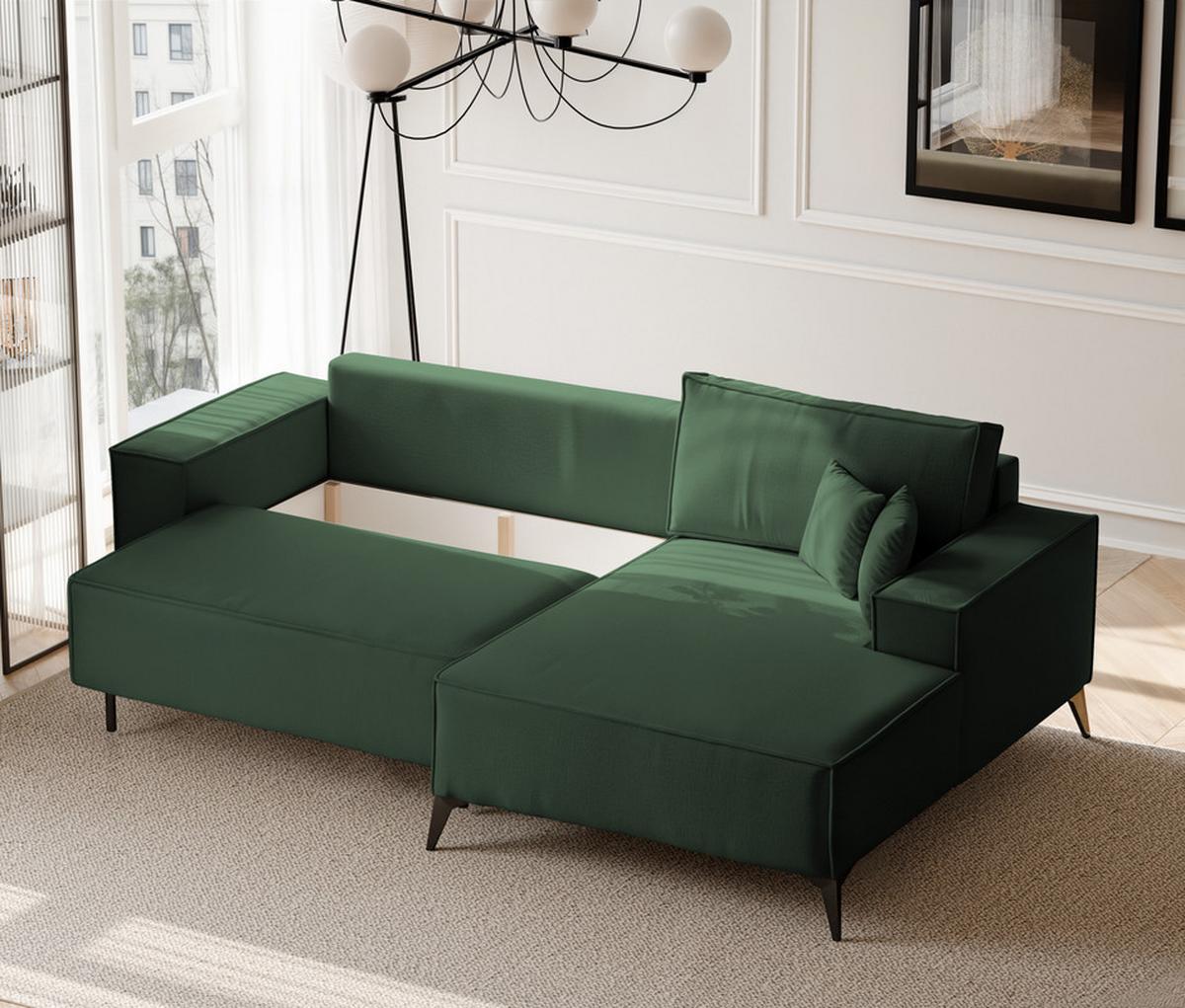 ECKSOFA OTIS Rechts, mit Schlaffunktion und Bettkasten, Grün - Grün, Textil/Metall (294/185cm) - Idohome
