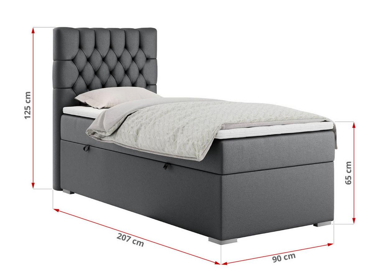 BOXBETT PERA 90/200 Dunkelgrau Kunstleder - H3 - Links Seite - Dunkelgrau, Holz/Textil (90/200cm) - MKS