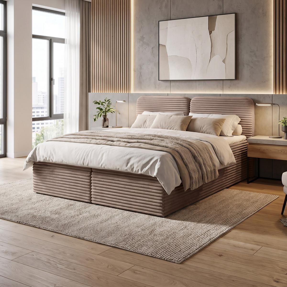 KONTINENTALBETT Lars 160x200 cm mit Topper, Bonnelmatratze, Cord-Stoff, Hellbraun - Hellbraun, Textil (160/200cm) - Beautysofa