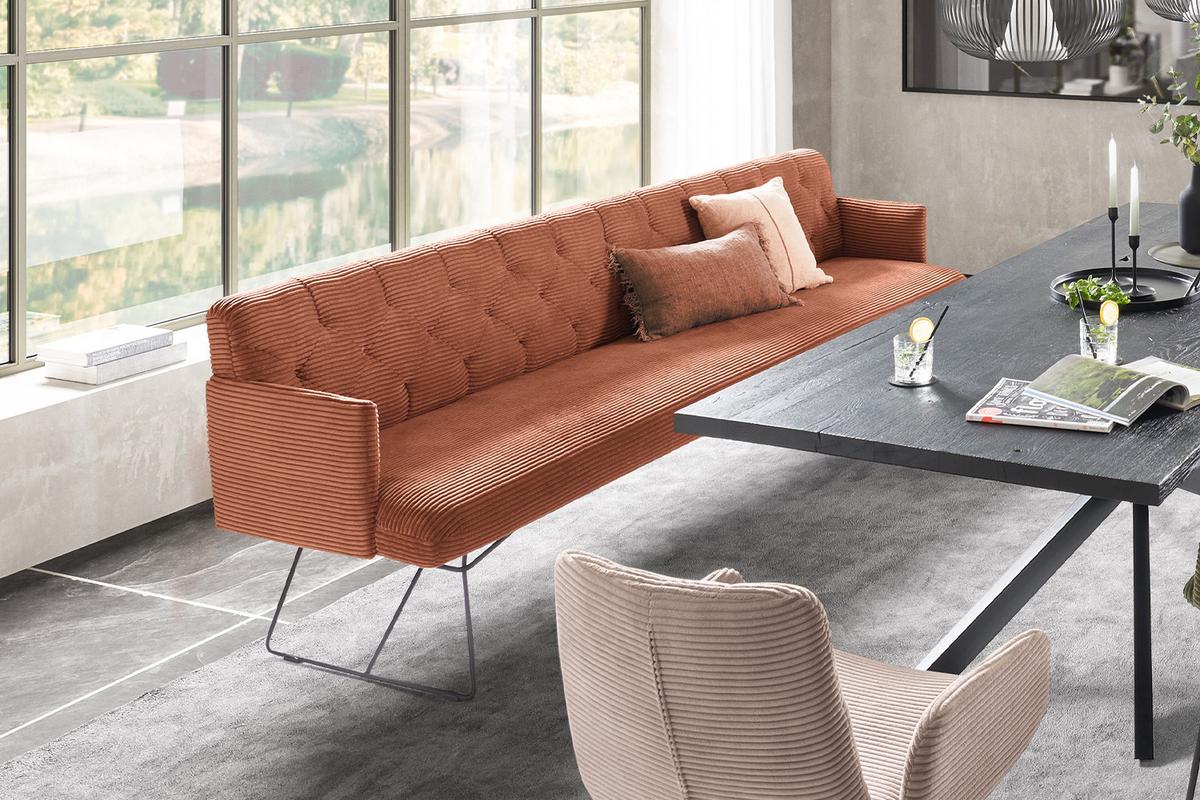ESSZIMMERBANK CHARME Braun Cord - Braun, Textil (206/85/69cm) - KAWOLA