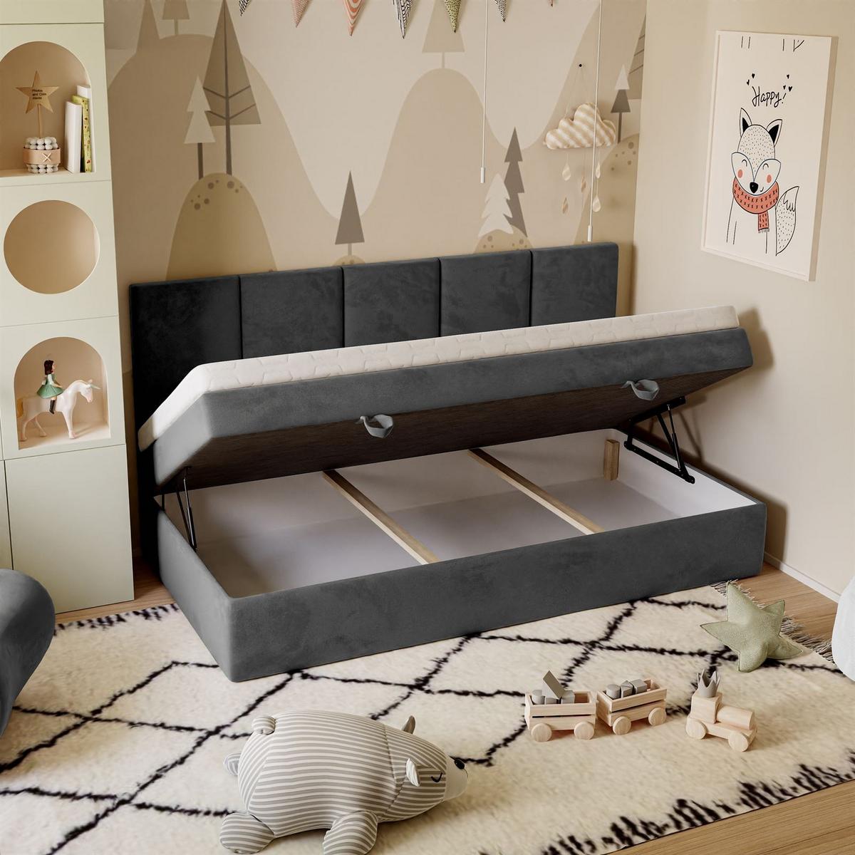 BOXSPRINGBETT ELZA MINI mit Topper 70x200 cm Jasmine 96 - Graphitfarben, Textil - Lookway